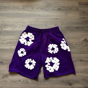 Purple Denim Tear Wreath Shorts